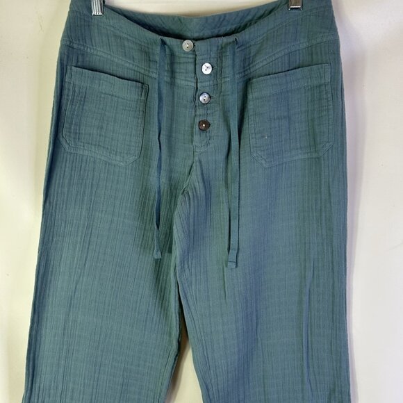 Sundance Catalog Gauzy Cotton Button Fly Drawstring Pants Coastal - Picture 2 of 8
